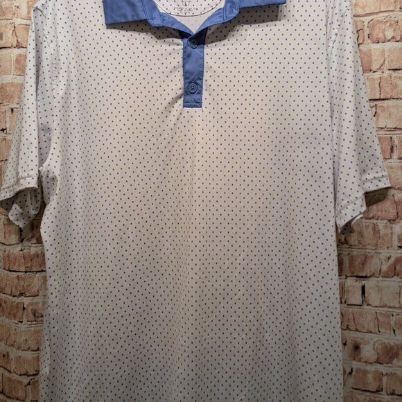 Graham Luxe Golf Polo White/Blue Dots and Collar Performance Size Large - Picture 3 of 13